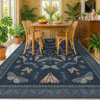 Boho Living Room Area Rug 6x9, Non Slip Dining Room Rugs for Under Table, Washable Soft Low Pile Bedroom, Vintage Insect Moth Dark Home Décor, Stain Resistant Carpet (Navy Blue)