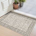 LUMI Indoor Thin Door Mat, 18x30 Washable Small Inside Doormat, Non Slip Low Pile Oriental Floor Carpet, Vintage Distressed Area Rug for Front Door,Entrance,Bedroom, Celadon