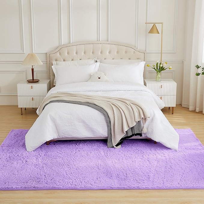 Andency 8x10 Area Rugs for Living Room, Purple Non-Slip Fluffy Soft Large Shag Bedroom Carpet, Big Indoor Thick Nursery Rug for Kids Dorm Home Decor Aesthetic