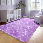 ONASAR 5x7 Area Rugs for Living Room Bedroom, Washable Fluffy Purple and White Throw Rug, Geometric Boho Soft Plush Shaggy Floor Bedside Carpet Mat for Nursery Kids Girls Boys Teen Dorm Home Decor