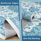 8x10 Area Rug for Bedroom, Machine Washable Rugs with Non-Slip Backing for Living Room, Large Vintage Carpet Kitchen Laundry Kids Room Decor, Celestial Blue