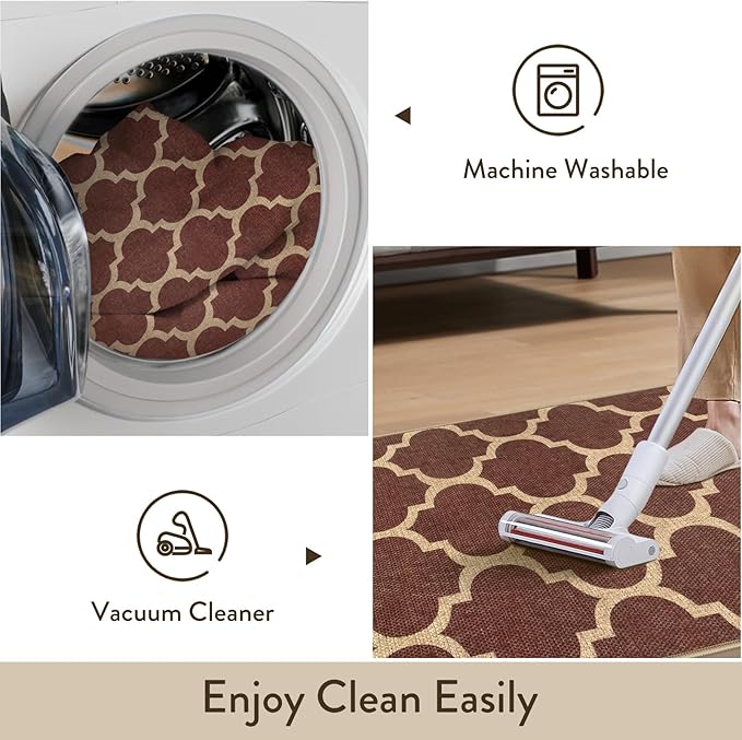 Lahome Moroccan Easy Jute Runner Rug, Red Washable Runner Rugs for Outdoor Porch Hallway, Geometric Trellis Woven Long Carpet for Doorway, Thin Non Slip Outdoor Decor, 2'6'' x 8'