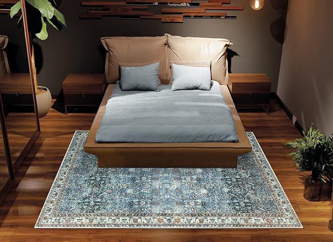 Bloom Rugs Washable Non-Slip 9' x 12' Rug - Blue/Beige Traditional Area Rug for Living Room, Bedroom, Dining Room, and Kitchen - Exact Size: 9' x 12'