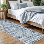 Modern Abstract Bedroom Runner Rug 2x7, Grey Blue White Washable Kitchen Runner, Non-Slip Soft Thin Faux Wool Mat for Entryway, Hallway, Laundry Room, Indoor Home Decor