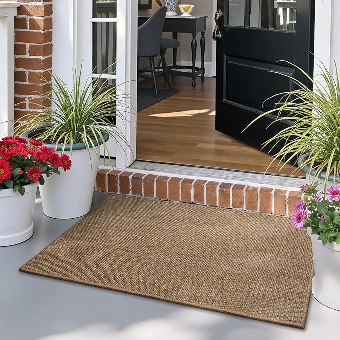 LUMI Handwoven Sisal Door Mat, Non-Slip Durable Entryway Mat, Welcome Front Doormat, Solid Floor Mats for Entrance, 20"x32", Brown Sisal