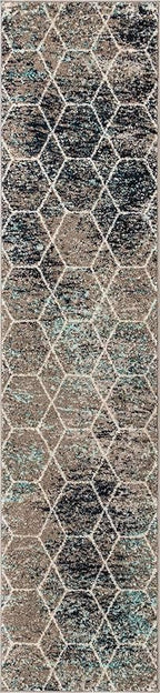 Unique Loom Trellis Frieze Collection Area Rug - Geometric (2' x 8' 8" Runner, Blue Multi/ Ivory)