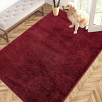 PURRUGS Easy Care Area Rug 4ft x 6ft, Non-Slip Machine Washable Entryway Rug, Dog Door Mat, Stain Resistant Accent Rug for Hallway, Living Room, Bedroom and Mudroom, Burgundy Red