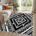 Area Rugs for Living Room 7x10, Moroccan Washable Low Pile Rug, Boho Neutral Farmhouse Ultra Soft Carpet for Bedroom Dining Room Home Decor, Geometric Print Tribal Carpets Black and White
