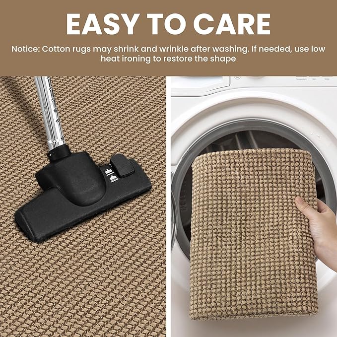 IOHOUZE Washable Runner Rug 2x7 Non Slip Rubber Backed Runners for Hallways Entryway Runner Indoor, Kitchen Rugs Woven Cotton Floor Carpet for Hall Entrance Bedroom, Orange/Tan/Brown