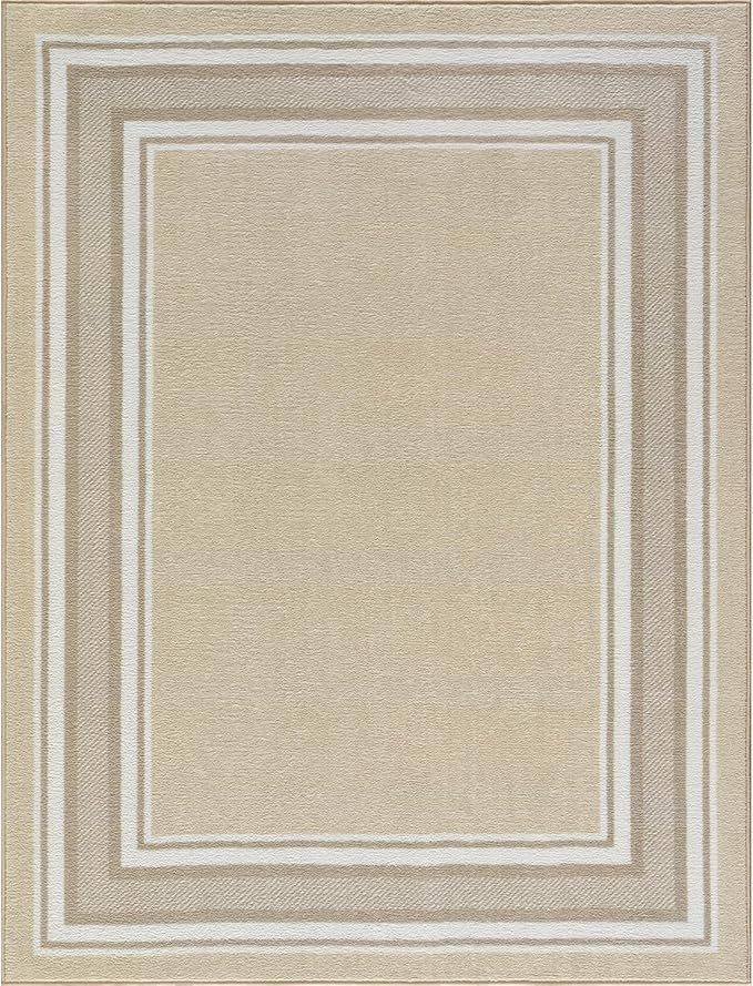 Beverly Rug Non Slip Area Rugs 3x3 Modern Bordered Non Skid Rubber Backing Soft Area Rug for Living Dining Room Easy to Clean Non Shedding Kitchen Bedroom Indoor Carpet 3 x 3 Beige