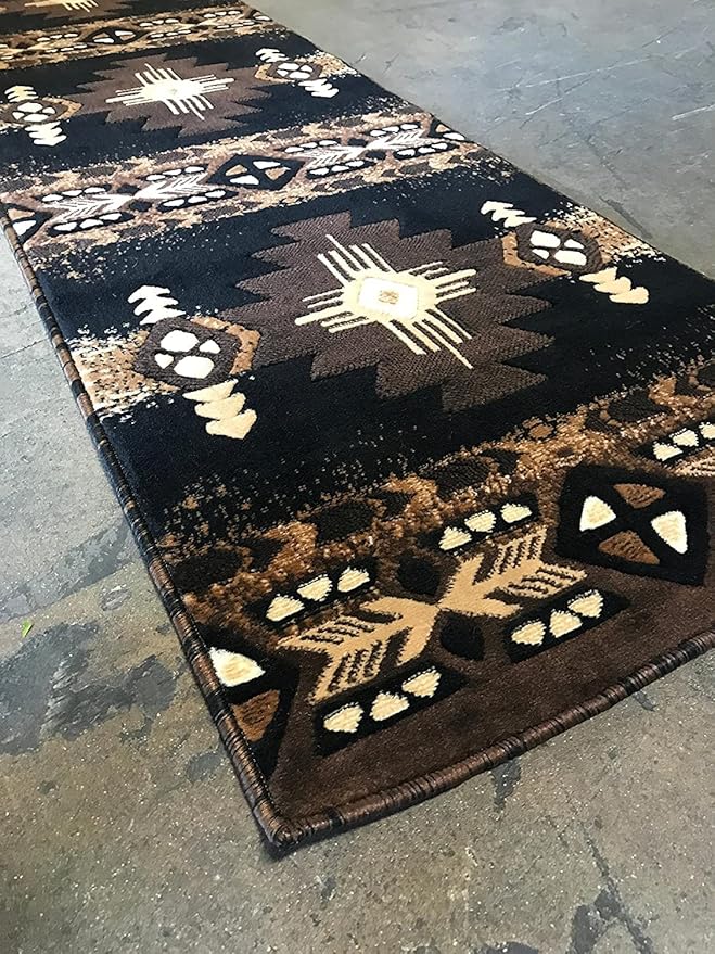 YHSF South West Native American Area Rug C318 - Easy Clean, Thick, Soft, Durable Native Tribal American Indian Inspired Rug for Bedroom/Living Room and more -Black, 2 Feet 4 Inches x 10 Feet 11 Inches