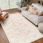 LIVEBOX Pink Area Rug 5x7 - Soft Rugs for Bedroom, Non-Slip Pink Rugs for Bedroom Girls, Vintage Washable Cute Aesthetic Rug for Nursery Dining Room, Retro Print Distressed Accent Carpet for Apartment