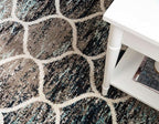 Rugs.com Lattice Frieze Collection Rug – 7' x 10' Oval Blue Multi Medium Rug Perfect for Living Rooms, Large Dining Rooms, Open Floorplans