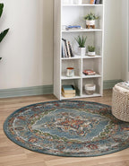 Unique Loom Isabella Collection Area Rug - Rossellini (7' 10" Round, Blue/ Beige)