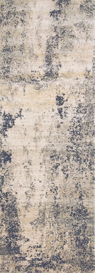 Loloi Teagan Collection TEA-07 Natural/Denim 6'-7" x 9'-2" Area Rug, Large, Soft Neutral Rug, High-Traffic for Living Room, Bedroom, Home Office, Dining Area