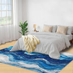 3x5 Ocean Waves Dorm Rug - Abstract Waves Small Rugs for Bedroom, Abstract Art Area Rug Washable Non Slip for Bedroom Kitchen Living Room Entryway