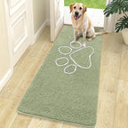 OLANLY Dog Door Mat for Muddy Paws 70x24, Paw Print Design, Absorbs Moisture and Dirt, Non-Slip Washable Doormat, Quick Dry Chenille Mud Mat for Dogs, Entry Indoor Entryway Carpet, Sage Green