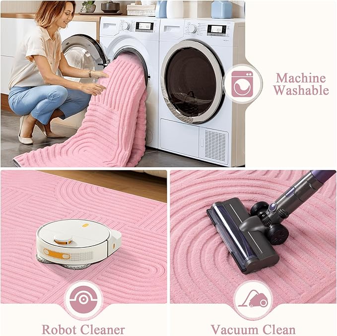 Pauwer 2x3 Washable Area Rugs for Living Room Modern Pink Solid Color Soft Fluffy Rugs for Bedroom Non Slip Boho Accent Indoor Mat Floor Carpet Cover for Kids Room Dining Room Kitchen Office, Pink
