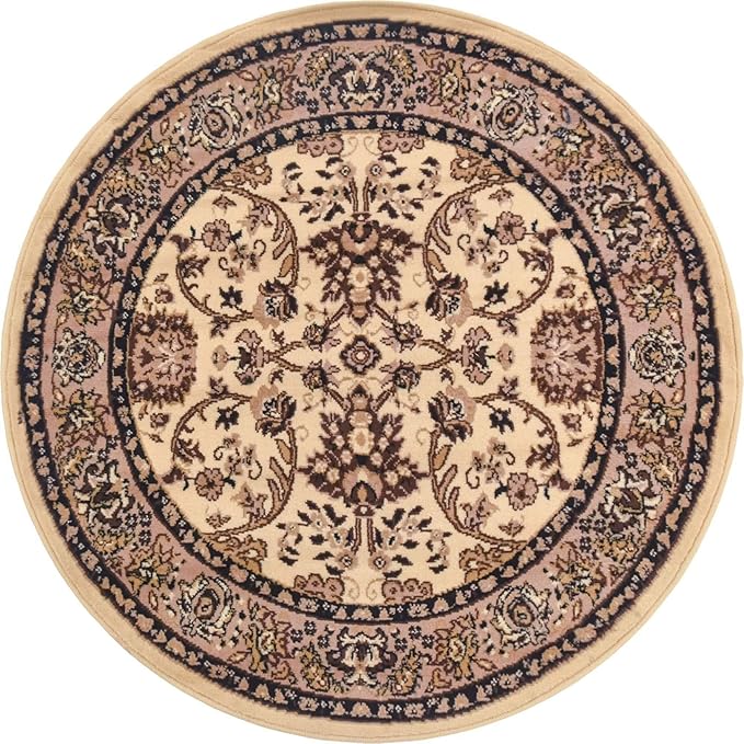 Unique Loom Sialk Hill Collection Area Rug - Washington (4' 1" Round Ivory/Black)