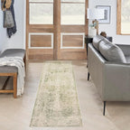 Nourison Home Astra Machine Washable Ivory Green 2'2" x 8' Area Rug - Easy Clean, Non Shedding, Bed Room, Living Room, Dining Room, Kitchen (8' Runner)