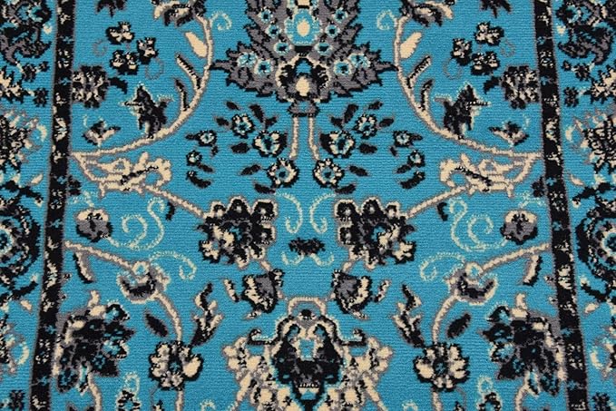 Unique Loom Sialk Hill Collection Area Rug - Washington (2' 11" x 16' 5" Runner Turquoise/Black)