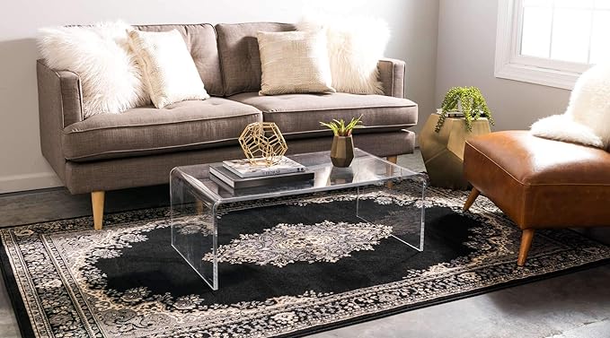Unique Loom Reza Collection Traditional Persian Style Area Rug, 9 x 12 ft, Black/Beige