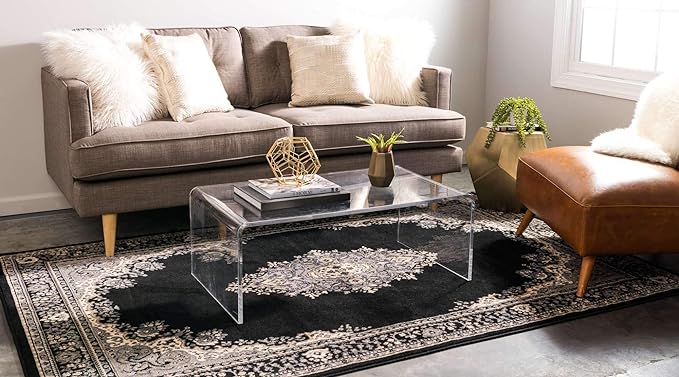 Unique Loom Reza Collection Traditional Persian Style Area Rug, 7 x 10 ft, Black/Beige