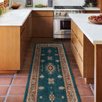 RUGGABLE Washable Vintage Area Rug – Verena Teal Blue 8x10, Stain-Resistant, Non-Slip – Large Machine Washable Rugs for Living Room, Bedroom, Hallway, Entryway & Office–with Cushioned Pad