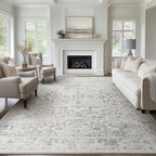 Large Farmhouse Area Rugs 9x12 for Living Room, Distressed Medallion Printed Big Carpet Rugs for Bedroom Under Bed, Washable Non Slip Low Pile Thin Rugs for Dining Room, Off White/Grey