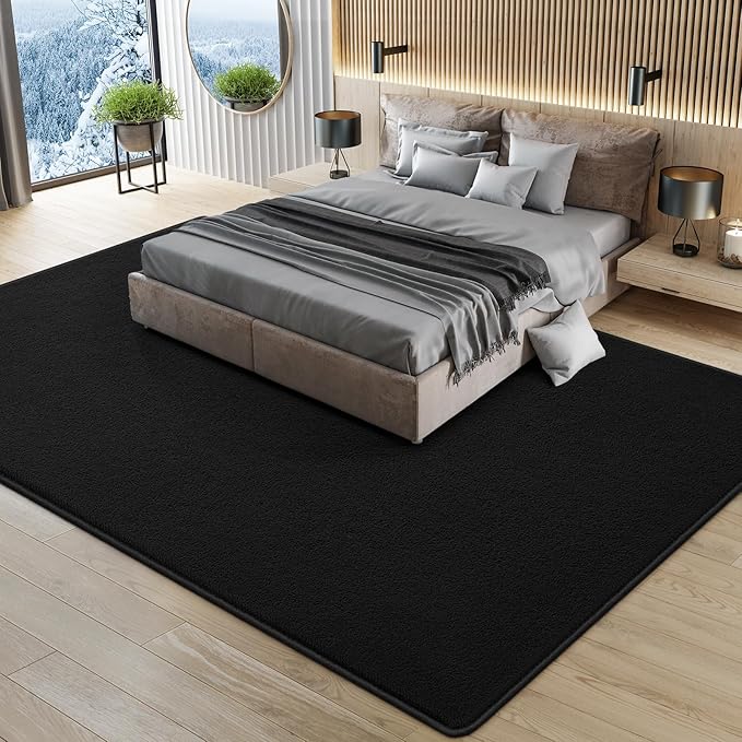 Large Modern Area Rugs for Living Room Bedroom, 5x8 Feet Black Ultra Soft Solid Thickened Memory Foam Indoor Minimalist Carpets, Non-Slip Comfy Rugs for Boys Girls Nursery Kids Room Home Décor