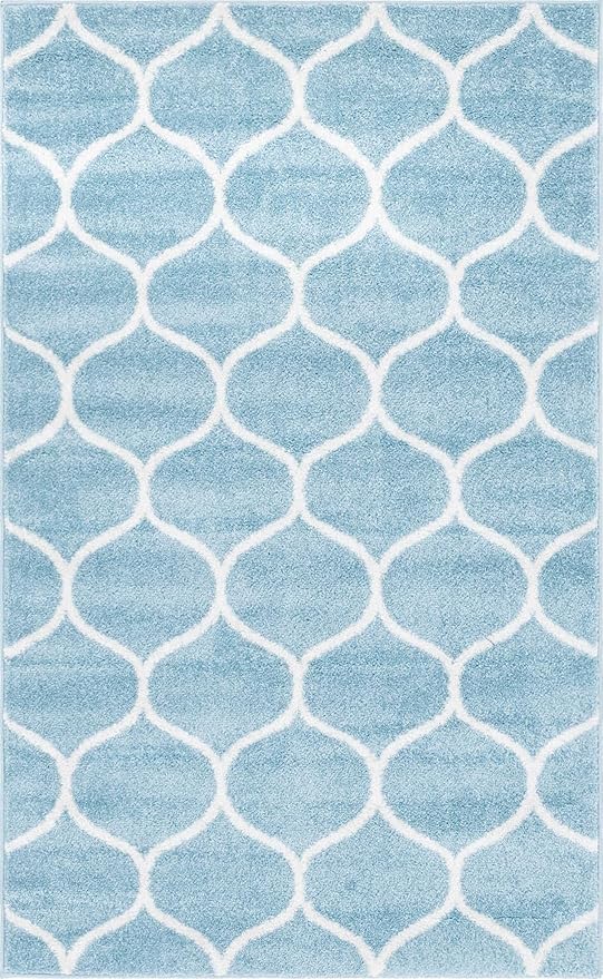 Rugs.com Lattice Frieze Collection Rug – 3' 3 x 5' 3 Light Blue Medium Rug Perfect for Living Rooms, Large Dining Rooms, Open Floorplans