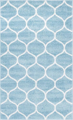 Rugs.com Lattice Frieze Collection Rug – 3' 3 x 5' 3 Light Blue Medium Rug Perfect for Living Rooms, Large Dining Rooms, Open Floorplans
