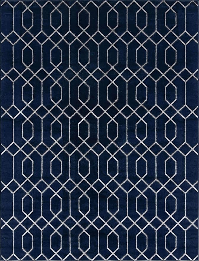 Unique Loom Marilyn Monroe Glam Collection Area Rug - Trellis (10'x 13' Rectangle, Navy Blue Silver/ Silver)