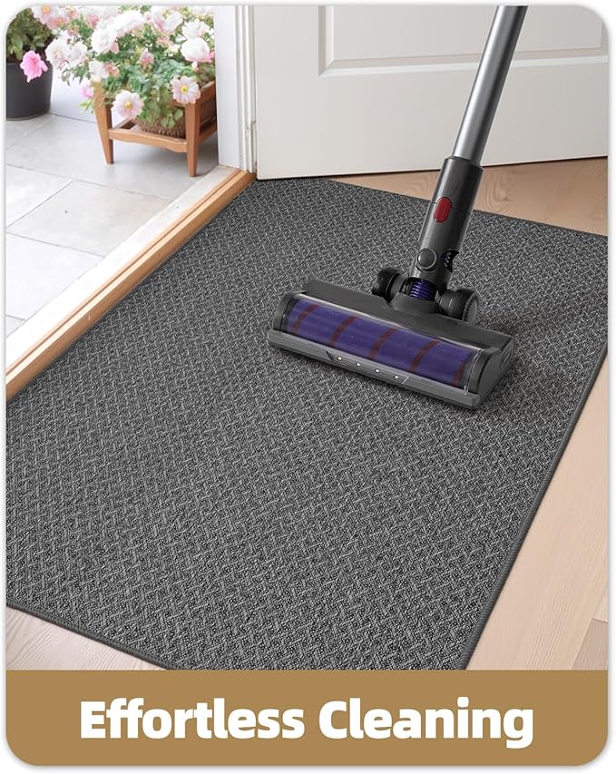 Color&Geometry Ultra Thin Indoor Door Mat Non Slip Rubber Backed Dirt Trapper 48"x72"(Rolled-up NO Creases), Rugs for Entryway, Front Door Mat Indoor Washable Low-Profile Entry Mat, Grey
