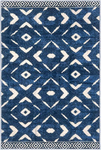 KILOCOCO Area Rug 3'x5' Rug for Entryway Washable Printed Bedroom Rugs Non Slip Boho Low-Pile Soft Rugs for Kitchen Dining Geometric Moroccan Carpet, Blue