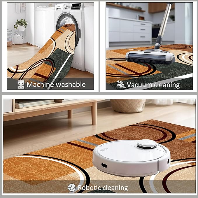 Modern Wavy Circles Area Rug 7x9ft, Geometric Design Low Pile Carpet, Soft & Non-Slip Washable Mat for Living Room, Bedroom, Dining Room