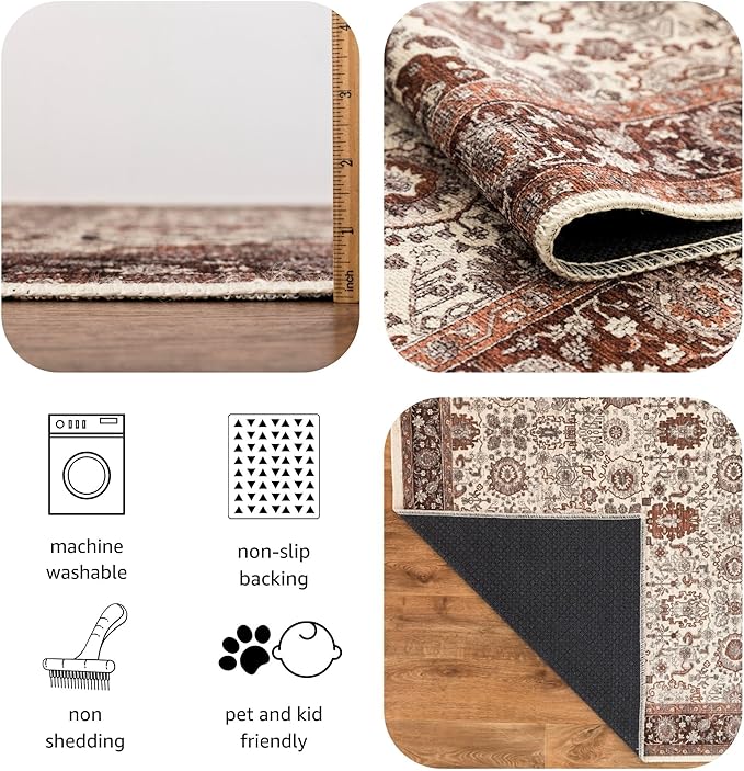 Keen Home Design 2x7 Rug - Machine Washable Runner Rug with Non-Slip Backing, Ideal for Hallway, Entryway, Kitchen, Laundry Room - Vintage, Easy Clean, Durable, Low Pile - (2'6" x 7')