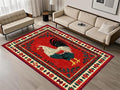 Vintage Rooster Area Rug,6x8ft,Beautiful Floral Border Country Style Rooster Rug，Colorful Retro Home Decoration Rugs，Washable Carpet for Living Room Bedroom Kitchen Farmhouse Office