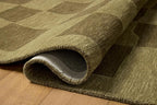 Loloi Leanne Ford Craven Collection CVN-03 Green/Olive 2'-6" x 9'-9" Runner Rug Checkered, Patterned, Neutral, Hallway, Kitchen, Mudroom, and Bathroom