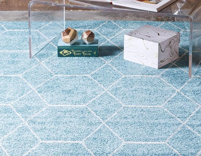 Unique Loom Trellis Frieze Collection Area Rug - Geometric (4' 1" x 6' 1", Light Blue/ Ivory)