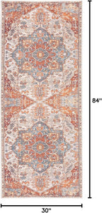 GLN Rugs Traditional Collection - Machine Washable Area Rug, Traditional Washable, Non Slip, Low Pile Chenille Rug, Living Room, Bedroom, Kitchen Rug (2'6" x 7' Cream/Terra)