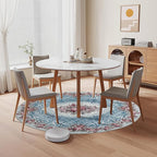 Easy-Going Round Rug 5ft Area Rug Washable Floral Circle Rugs for Living Room Non-Slip Bedroom Rug Low Pile Lightweight Retro Flowers Throw Rug for Dining Room Kitchen Home Home Office, Teal Red