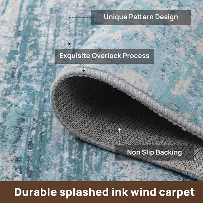Abstract 10x12 Area Rug Washable Soft Ultra Large Non-Slip Carpet for Living Room Dining Room Home Office Bedroom - Abstract Teal/Grey