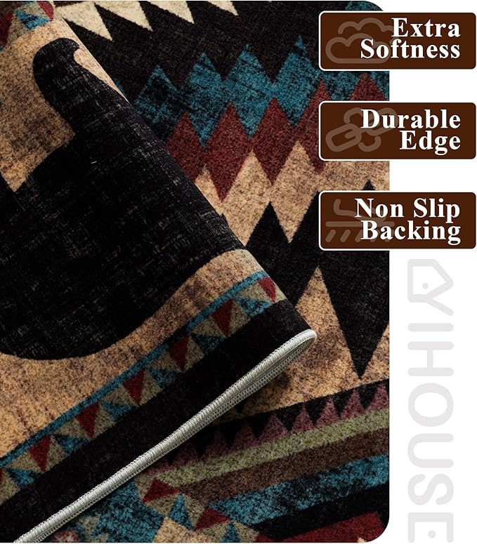 YIHOUSE Rustic Cabin Area Rug 9x12, Lodge Wildlife Bear Washable Large Area Rug, Southwestern Rustic Rugs for Living Room