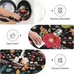 5x7 Washable Rug for Living Room, Floral Black Area Rug, Non Slip Low Pile Soft Flower Carpet, Large Rugs for Bedroom, Dining Room, Office, Kids Playroom, Nursery