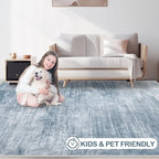 Area Rugs 9x12 Living Room: Washable Rug Modern Abstract Large Rugs Soft Non Slip Neutral Rug Stain Resistant Indoor Carpet for Bedroom Kitchen Dining Room Table Nursery Home Office Rugs(Blue,9'x12')