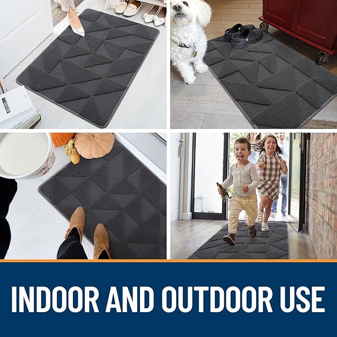OLANLY Door Mats Indoor, Non-Slip, Absorbent, Dirt Resist, Entrance Washable Mat, Low-Profile Inside Entry Doormat for Entryway (36x24 inches, Dark Grey)