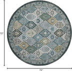 Phantoscope Washable Round Area Rug 6ft Non-Slip, Vintage Boho Rugs for Living Room, Bedroom, Dining Room, Distressed Moroccan Mosaic Diamond Pattern, Low-Pile Foldable Floor Carpet, Grey Charcoal