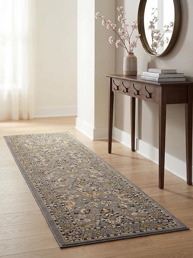 Rugs.com Yasmin Collection Rug – 16 Ft Runner Gray Medium Rug Perfect for Hallways, Entryways