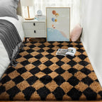 Ophanie Checkered Black & Beige Rhombus Rugs for Living Room Bedroom, Fluffy Soft Cute Fuzzy Area Rug, Plush Shaggy Bedside Floor 4x6 Furry Carpet for Kids Baby Teen Dorm Nursery Home Decor Aesthetic